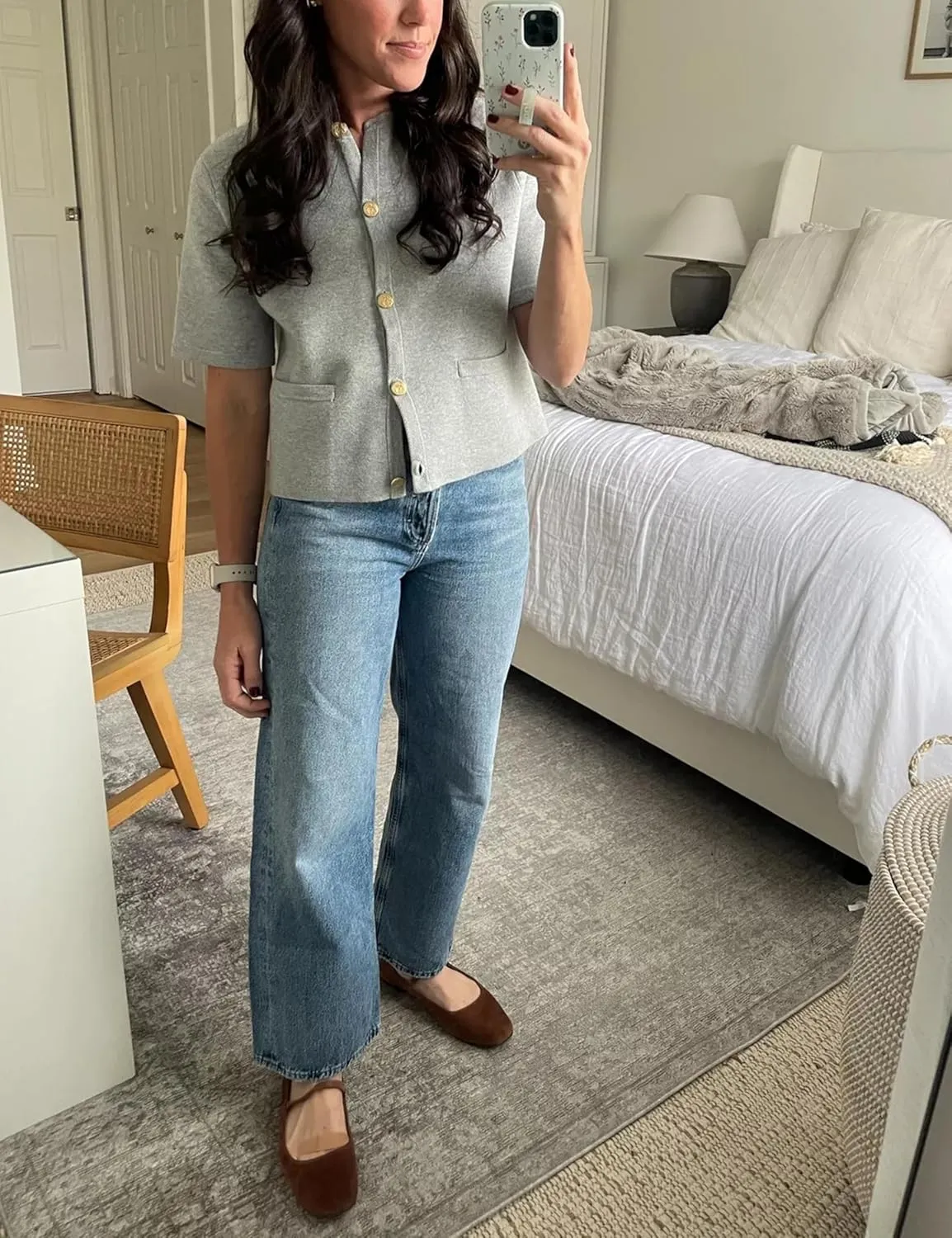 Womens Knit Cardigan Sweaters Fall Fashion Short Sleeve Button Down Cropped Coat Jacket with Pocket