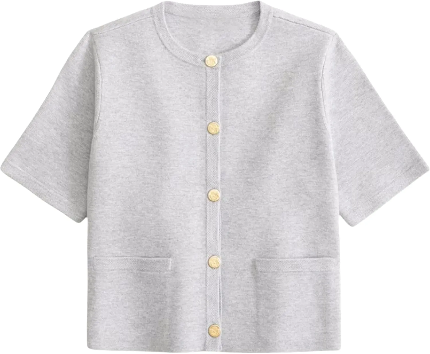 Womens Knit Cardigan Sweaters Fall Fashion Short Sleeve Button Down Cropped Coat Jacket with Pocket