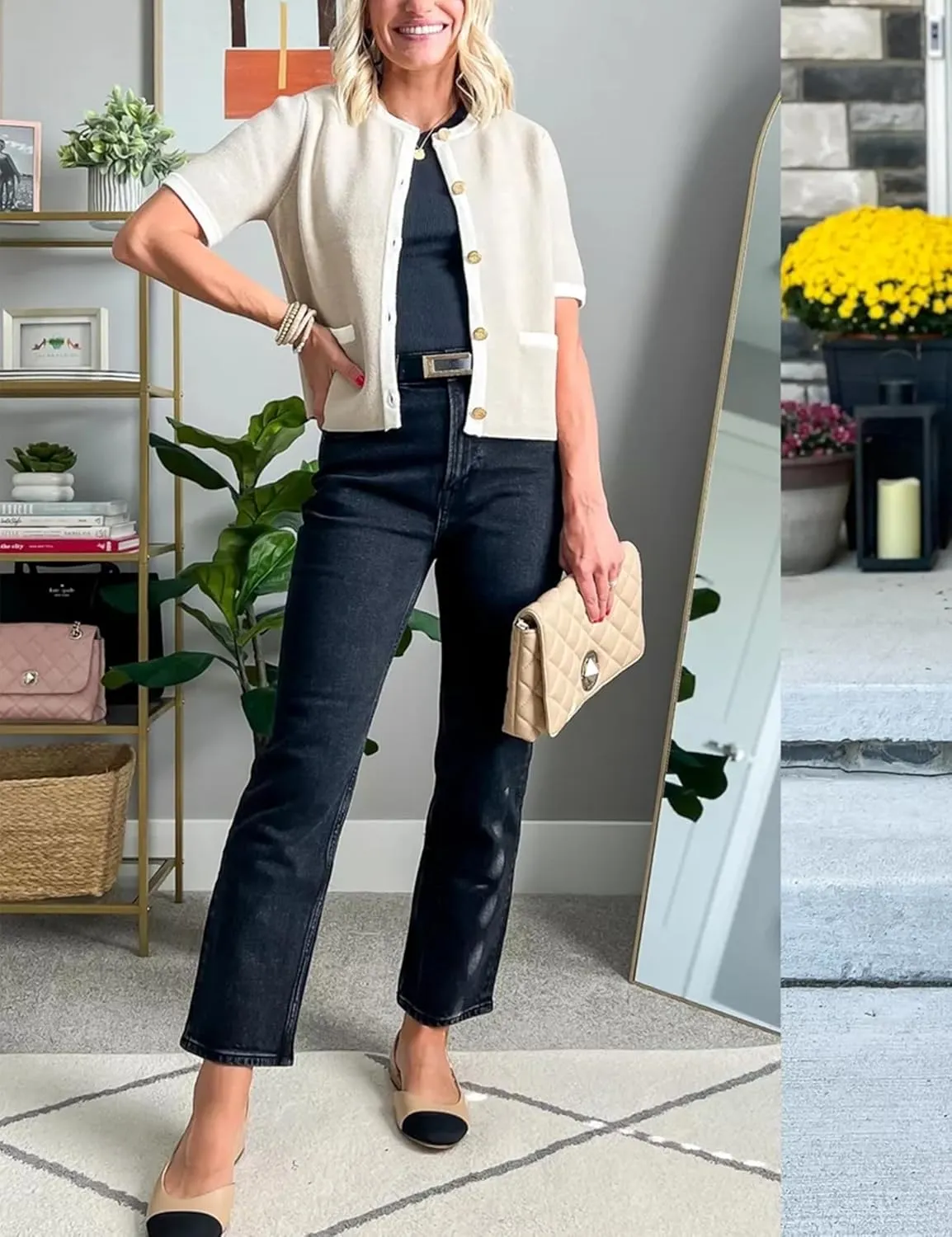 Womens Knit Cardigan Sweaters Fall Fashion Short Sleeve Button Down Cropped Coat Jacket with Pocket
