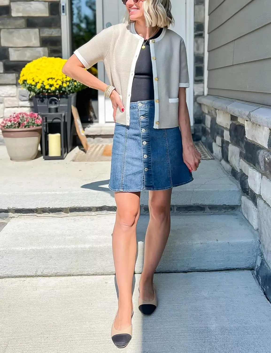 Womens Knit Cardigan Sweaters Fall Fashion Short Sleeve Button Down Cropped Coat Jacket with Pocket