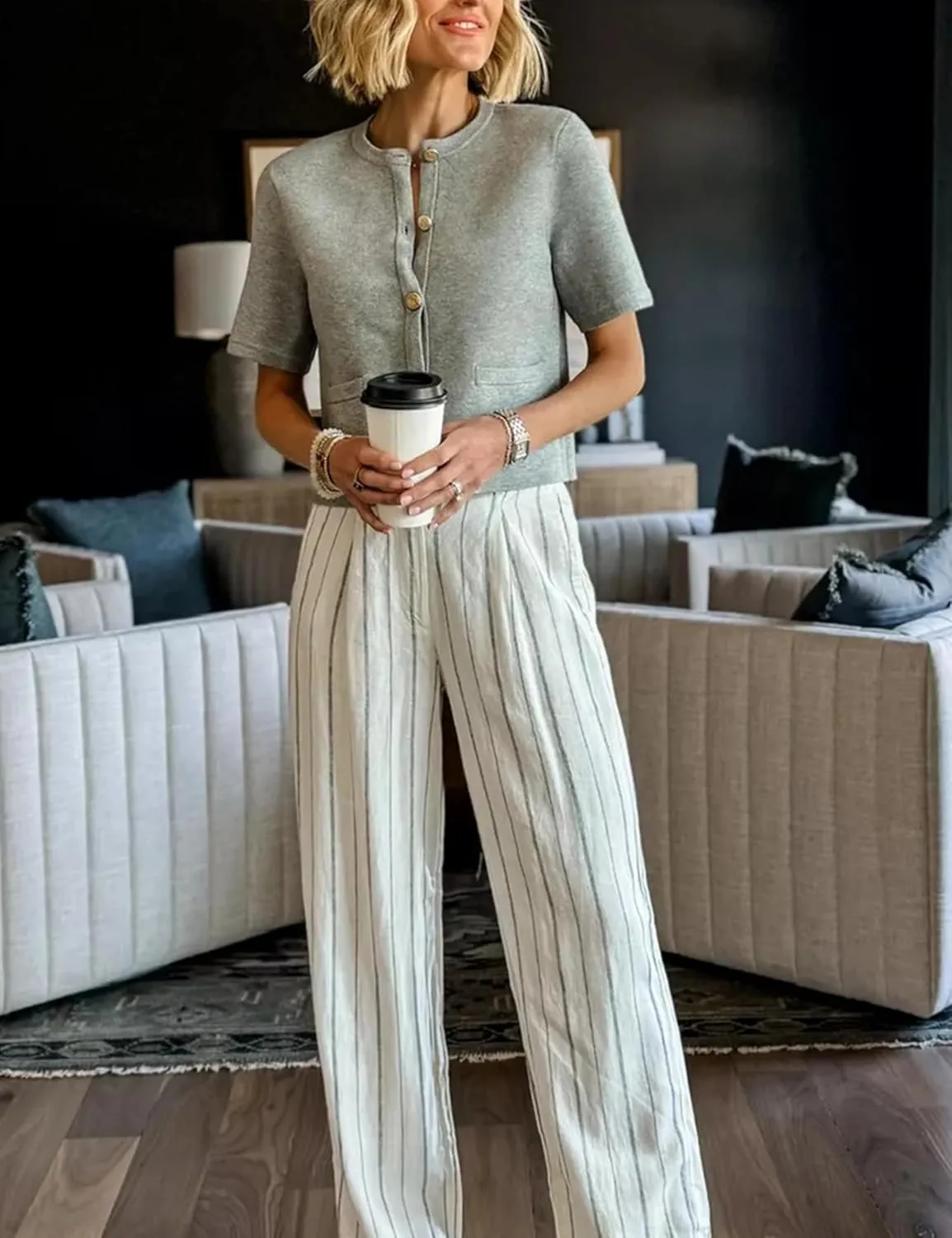 Womens Knit Cardigan Sweaters Fall Fashion Short Sleeve Button Down Cropped Coat Jacket with Pocket