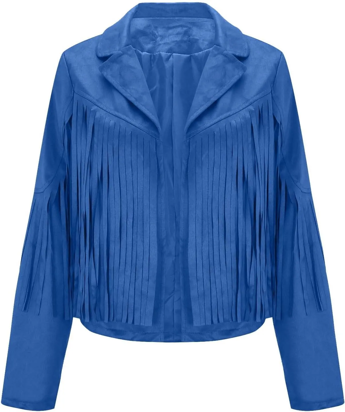 Women's Leather Jacket Faux Suede Fringe Jacket Long Sleeve Lapel Vintage Coats Open Front Tassel Cardigan