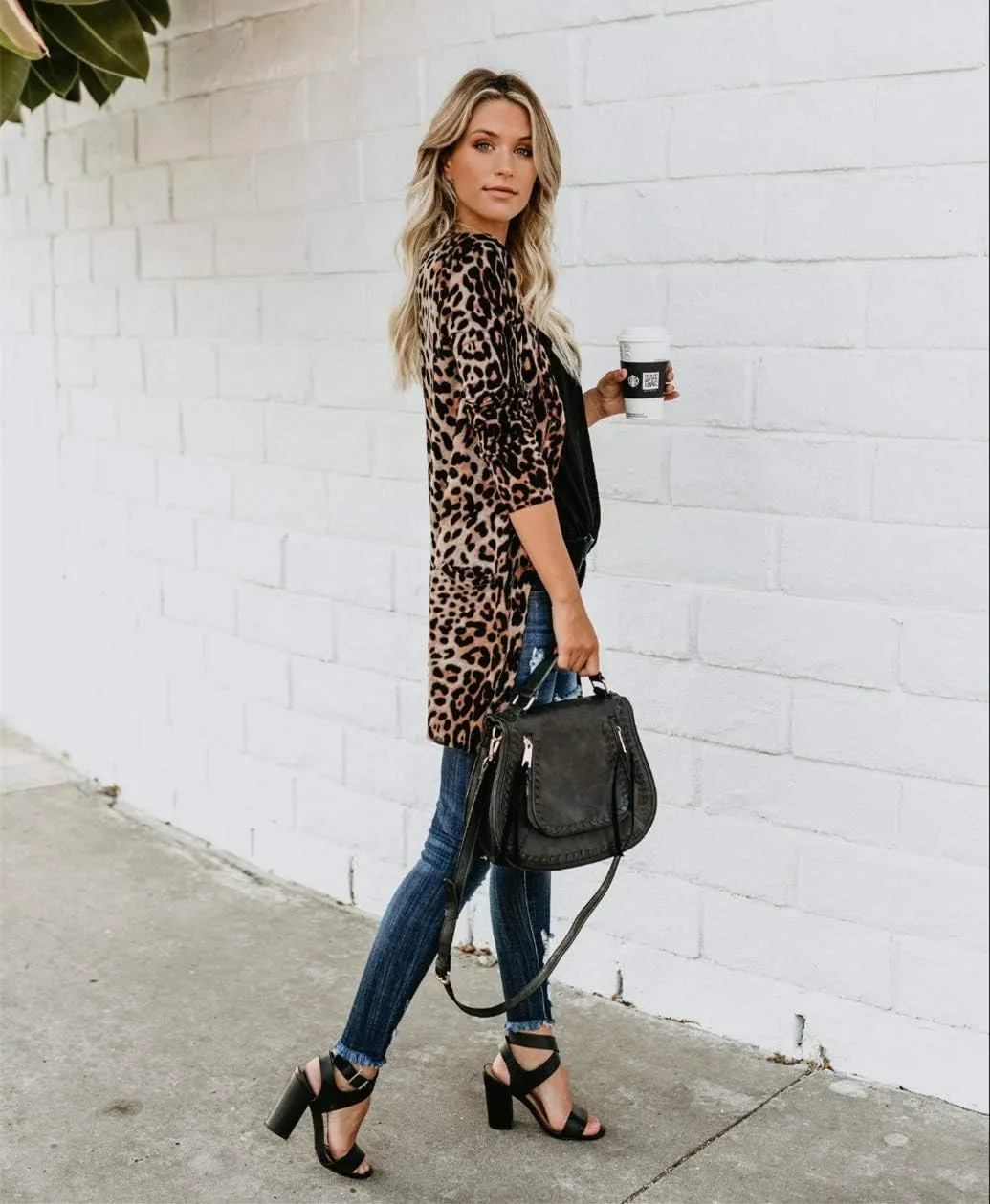 Womens Leopard Print Cardigan Lightweight Long Sleeve Open Front Fall Cardigans S-XXL