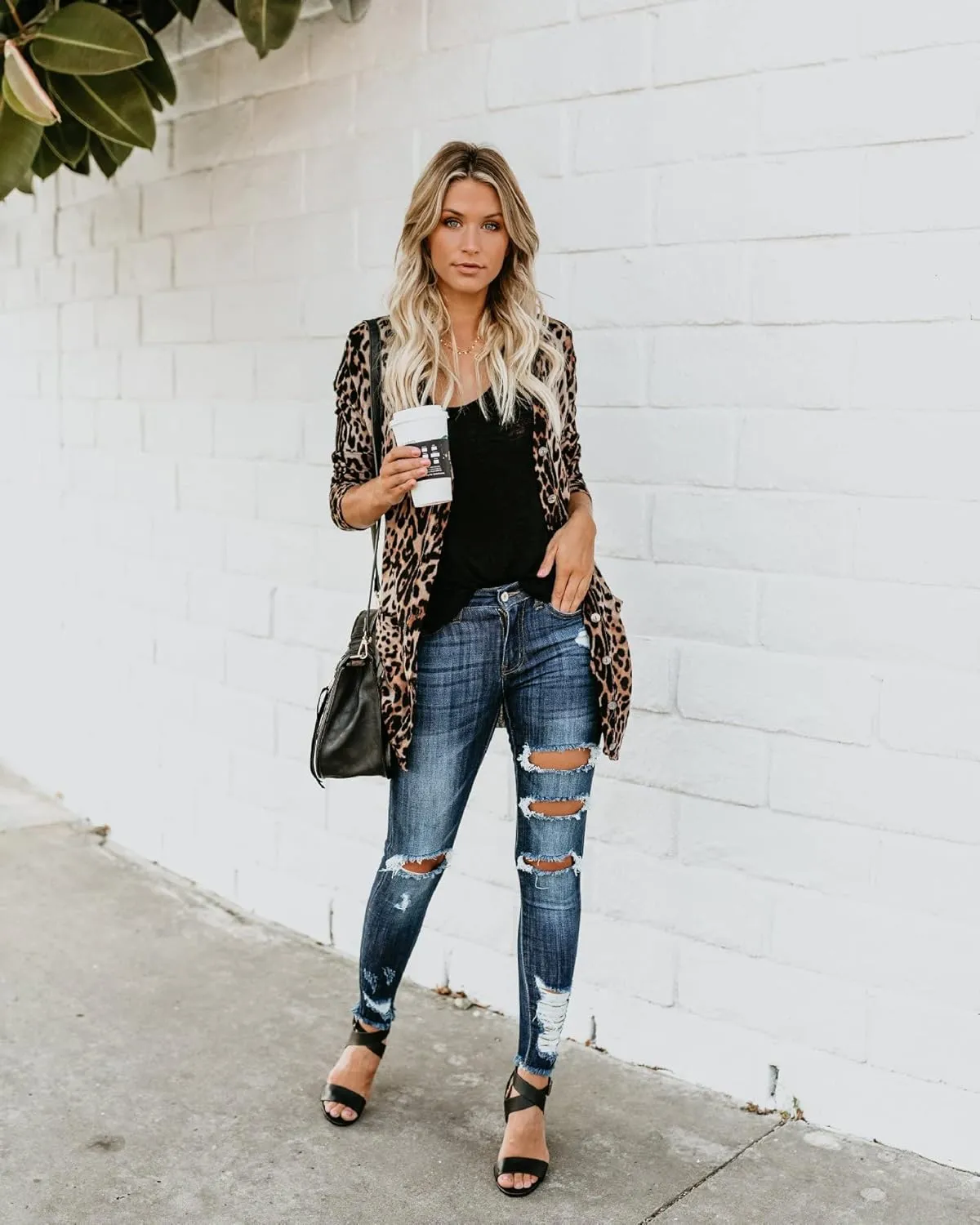 Womens Leopard Print Cardigan Lightweight Long Sleeve Open Front Fall Cardigans S-XXL