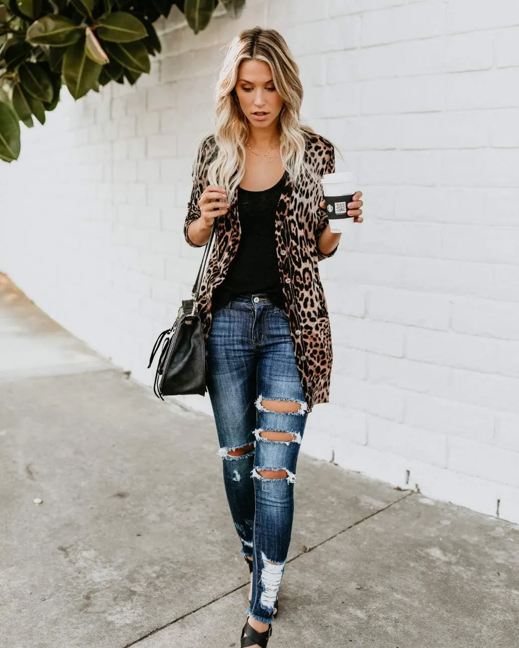 Womens Leopard Print Cardigan Lightweight Long Sleeve Open Front Fall Cardigans S-XXL