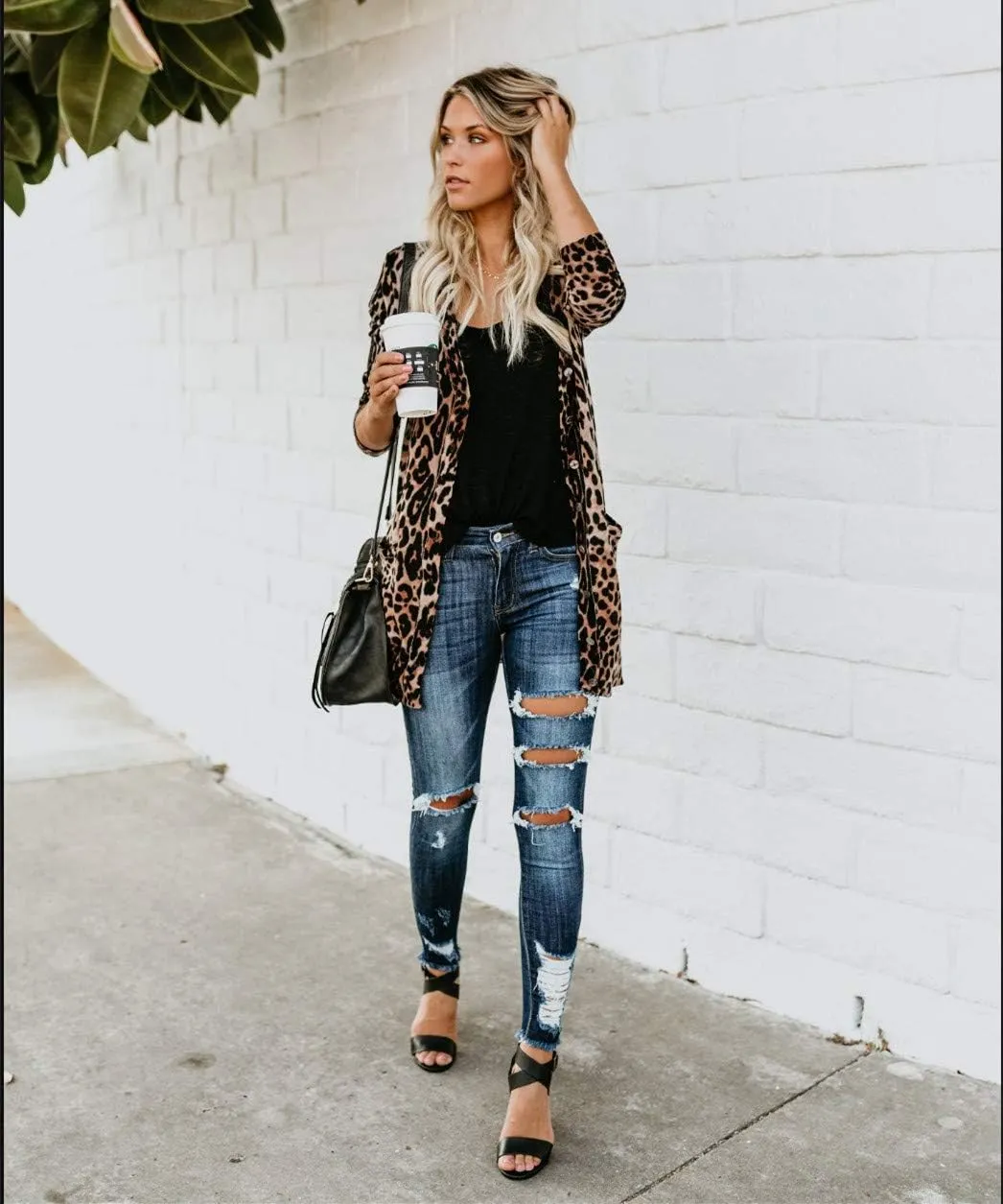 Womens Leopard Print Cardigan Lightweight Long Sleeve Open Front Fall Cardigans S-XXL