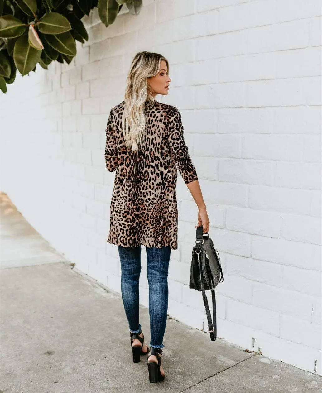Womens Leopard Print Cardigan Lightweight Long Sleeve Open Front Fall Cardigans S-XXL