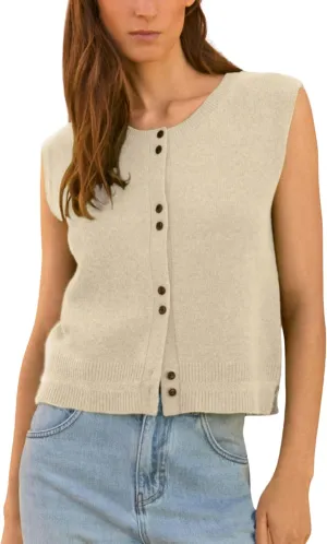 Women's Lightweight Cardigan Sleeveless Button Down Sweater Vest Casual Trendy Slim Knit Tank Tops