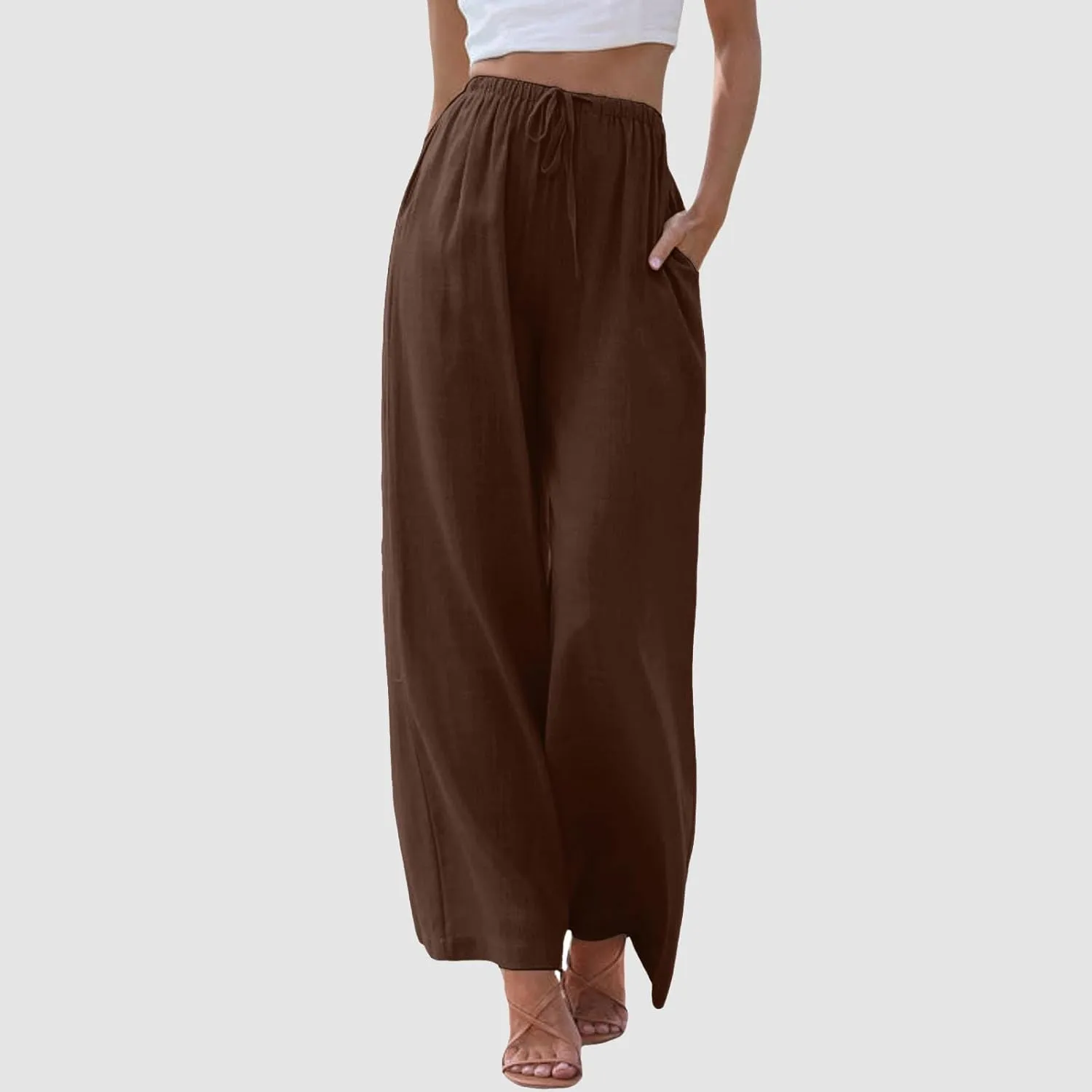 Women's Linen Blend Summer Letter Patched Pants Low Waist Straight Plus Size Trouser Travel