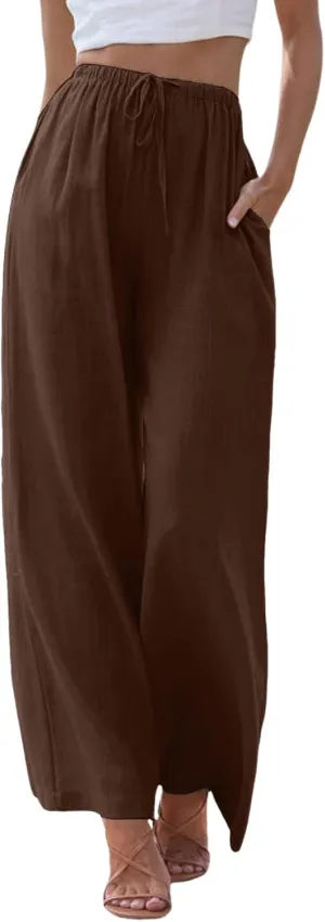 Women's Linen Blend Summer Letter Patched Pants Low Waist Straight Plus Size Trouser Travel