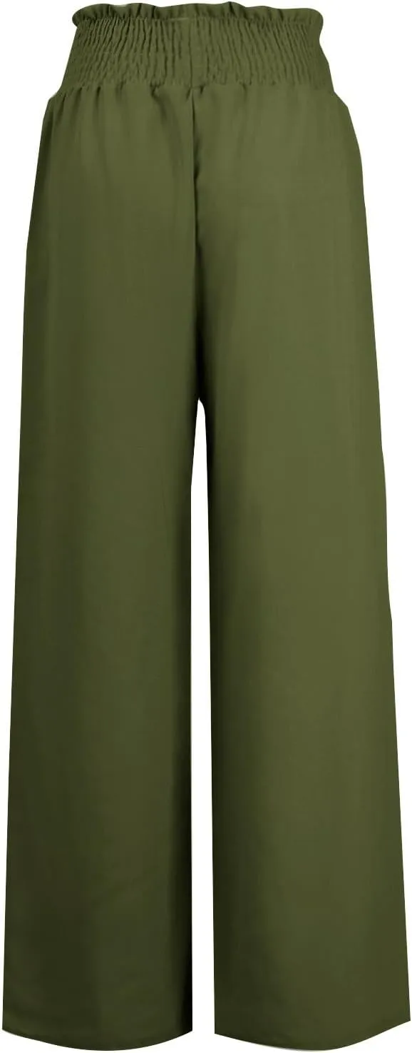 Women's Linen Blend Summer Printed Palazzo Pants Elastic Waist Bootcut Plus Size Palazzo Lounge Pants Beach