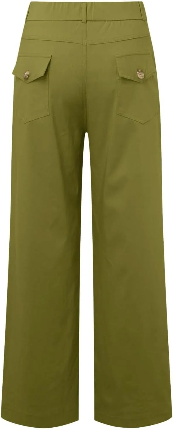 Women's Linen Blend Summer Pull On Palazzo Lounge Pants High Waist Wide Leg Slim-Fit Pant Trousers Work Business