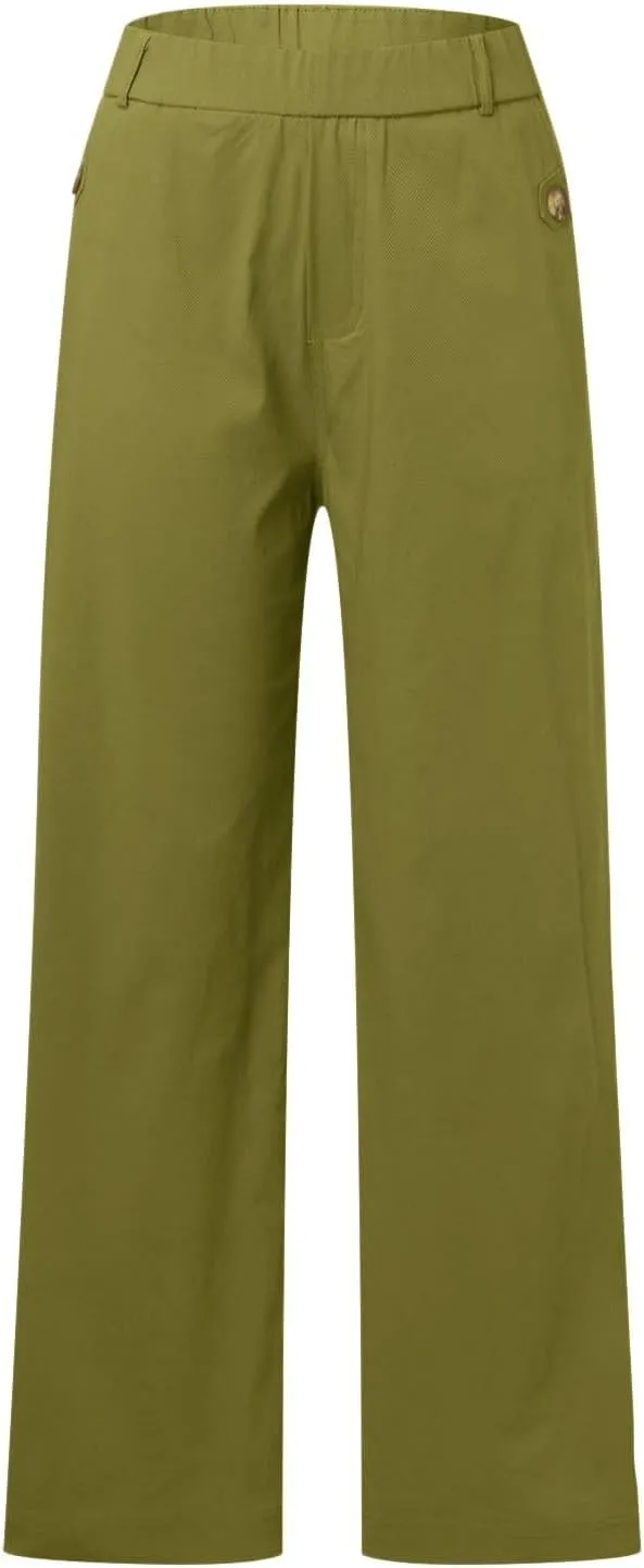 Women's Linen Blend Summer Pull On Palazzo Lounge Pants High Waist Wide Leg Slim-Fit Pant Trousers Work Business