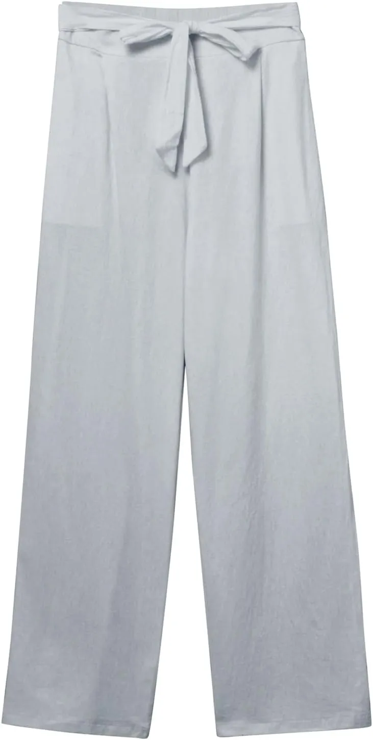 Womens Linen Blend Summer Y2K Streetwear Palazzo Pants Elastic Waist Bootcut Slim-Fit Trousers Beach