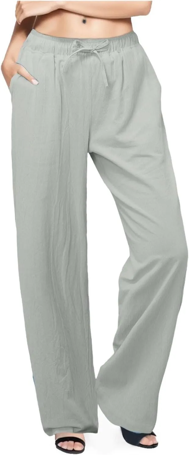 Women's Linen Blend Summer Y2K Streetwear Pant Trousers Elastic Waist Lounge Pants Slim Fit Pants Travel