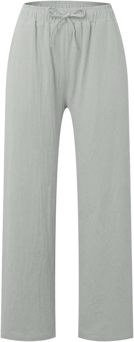 Women's Linen Blend Summer Y2K Streetwear Pant Trousers Elastic Waist Lounge Pants Slim Fit Pants Travel