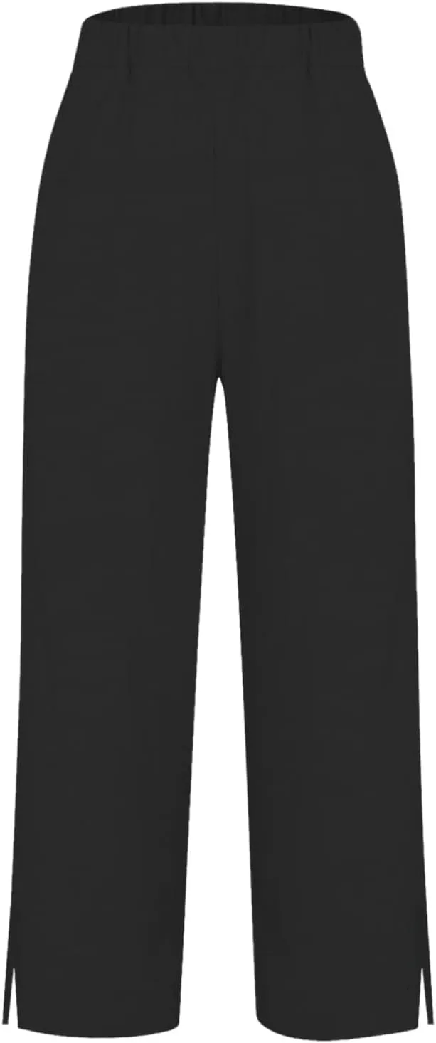 Womens Linen Capris Pants Elastic Waist Drawstring Summer Loose Breathing Cropped Trousers Beach Travel Boho Pants