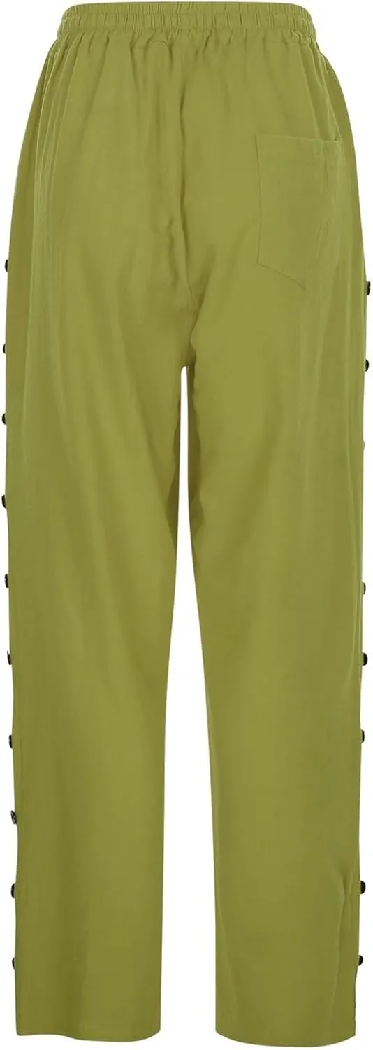 Women's Linen Pants Wide Leg Work Dress Pants Beach Casual Pants Linen Petite Summer Beachwear
