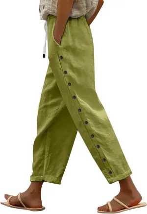 Women's Linen Pants Wide Leg Work Dress Pants Beach Casual Pants Linen Petite Summer Beachwear