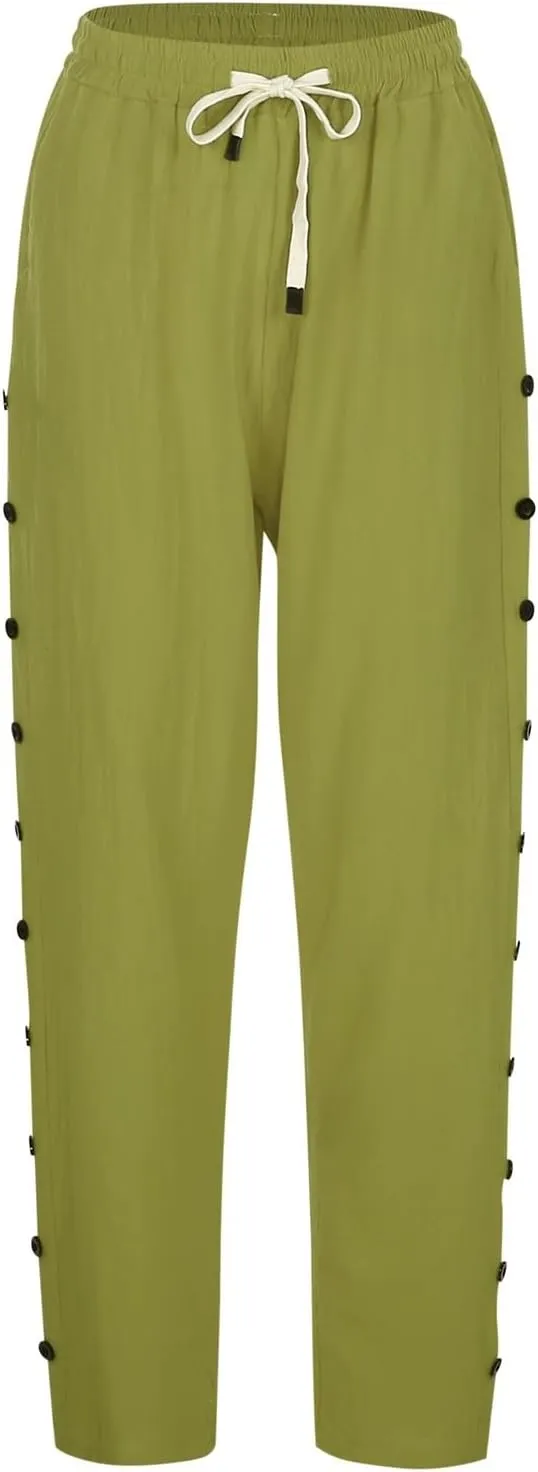 Women's Linen Pants Wide Leg Work Dress Pants Beach Casual Pants Linen Petite Summer Beachwear