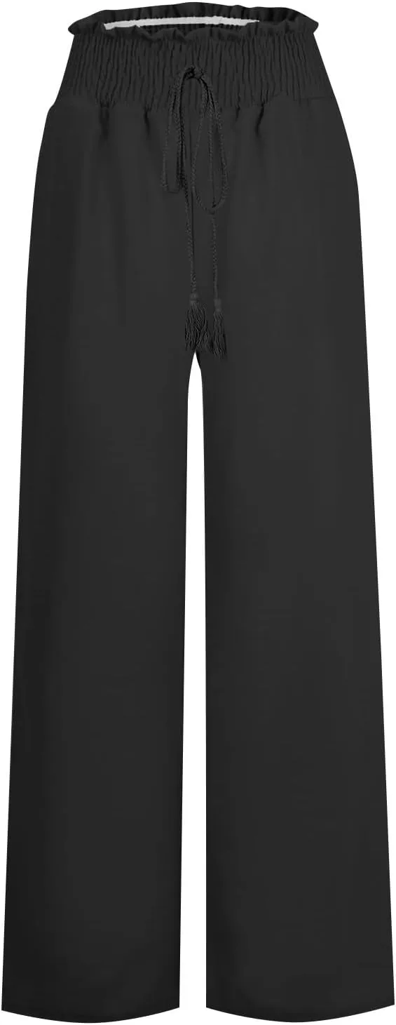 Womens Linen Summer Loose Pant Trousers High Waist Straight Slim Fit Palazzo Lounge Pants Vacation