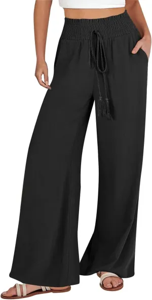 Womens Linen Summer Loose Pant Trousers High Waist Straight Slim Fit Palazzo Lounge Pants Vacation