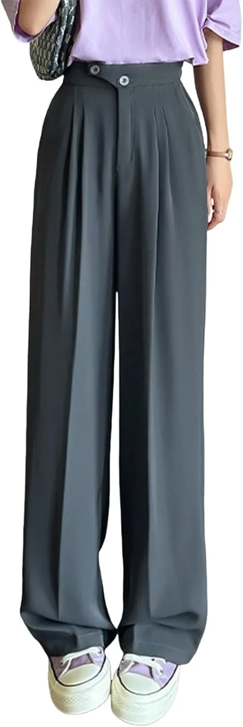 Womens Linen Summer Palazzo Palazzo Pants Elastic Waisted Lounge Pants Plus Size Pant Trousers Office
