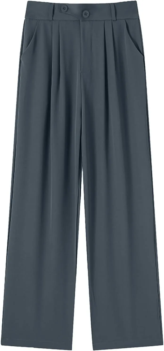 Womens Linen Summer Palazzo Palazzo Pants Elastic Waisted Lounge Pants Plus Size Pant Trousers Office