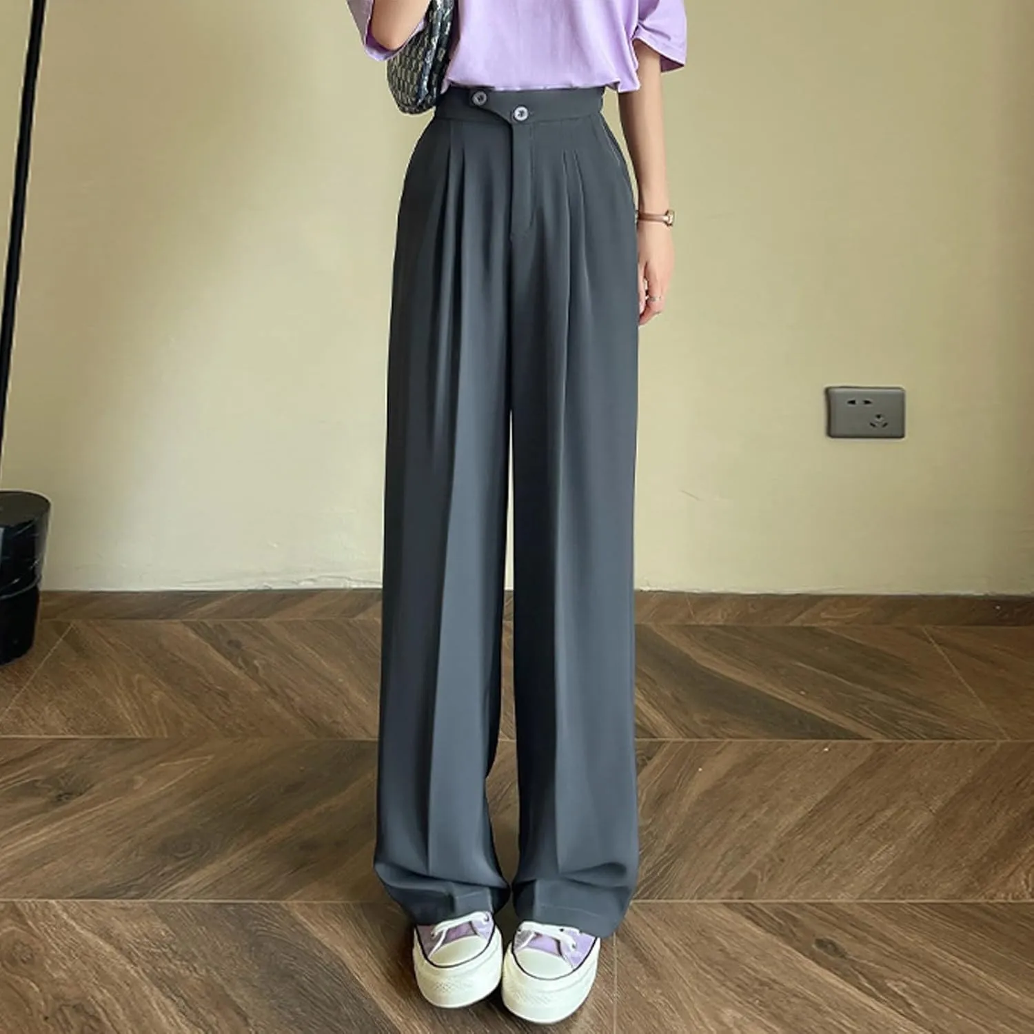 Womens Linen Summer Palazzo Palazzo Pants Elastic Waisted Lounge Pants Plus Size Pant Trousers Office