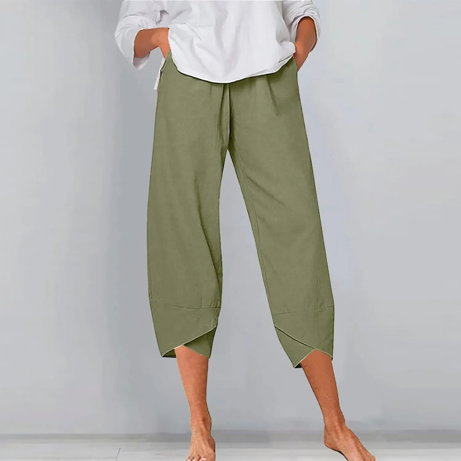 Women's Linen Summer Printed Pant Trousers Low Waist Wide Leg Plus Size Palazzo Pants Travel