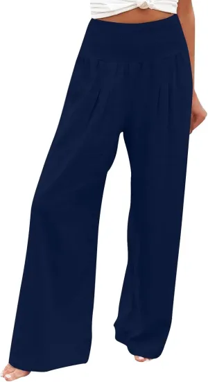 Women's Linen Summer Striped Pants Low Waist Bootcut Slim-Fit Palazzo Lounge Pants Work Business