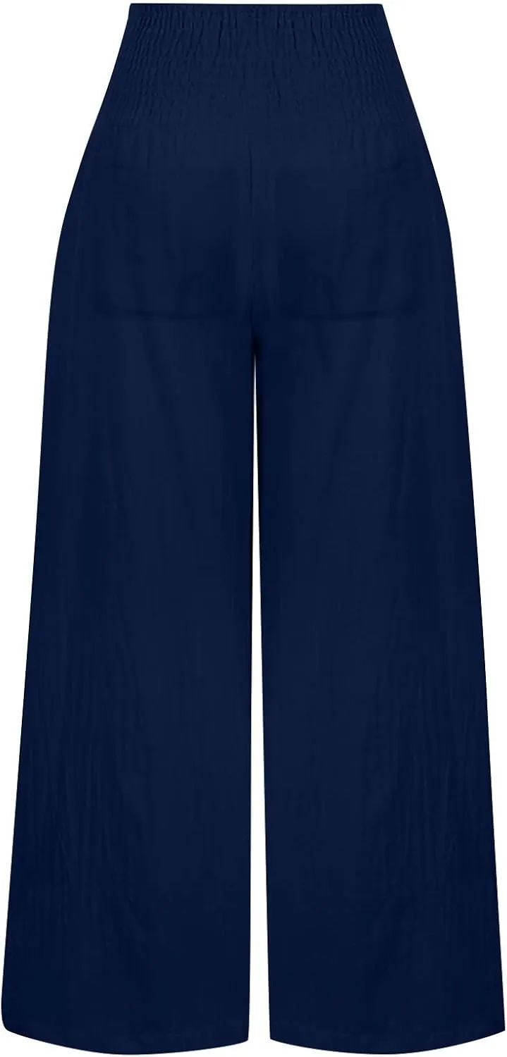 Women's Linen Summer Striped Pants Low Waist Bootcut Slim-Fit Palazzo Lounge Pants Work Business