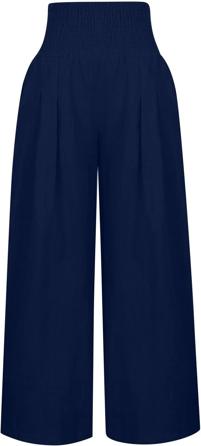 Women's Linen Summer Striped Pants Low Waist Bootcut Slim-Fit Palazzo Lounge Pants Work Business