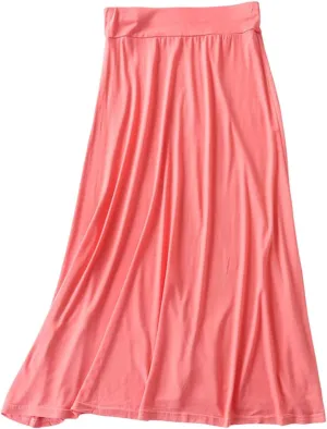 Womens Long Maxi Skirt Modal Cotton Solid Lightweight Flowy Elastic Waist A-Line Skirt Casual Summer Lounge Long Skirt