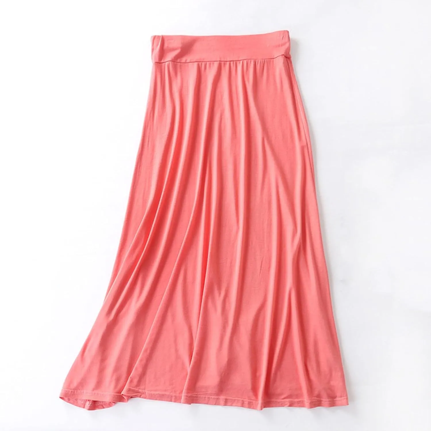 Womens Long Maxi Skirt Modal Cotton Solid Lightweight Flowy Elastic Waist A-Line Skirt Casual Summer Lounge Long Skirt