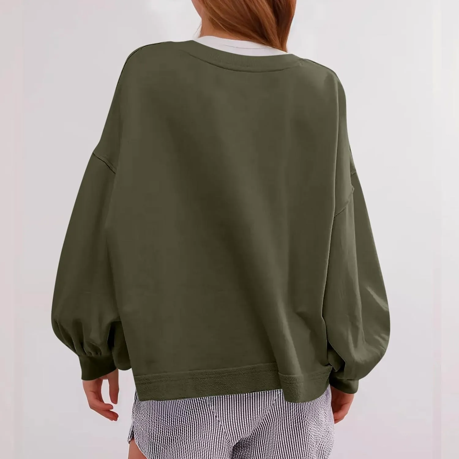 Womens Long Sleeve Crop Hoodie Crew Neck Drop Shoulder Sweatshirts Solid Loose Casual Pullover Trendy Going Out Tops