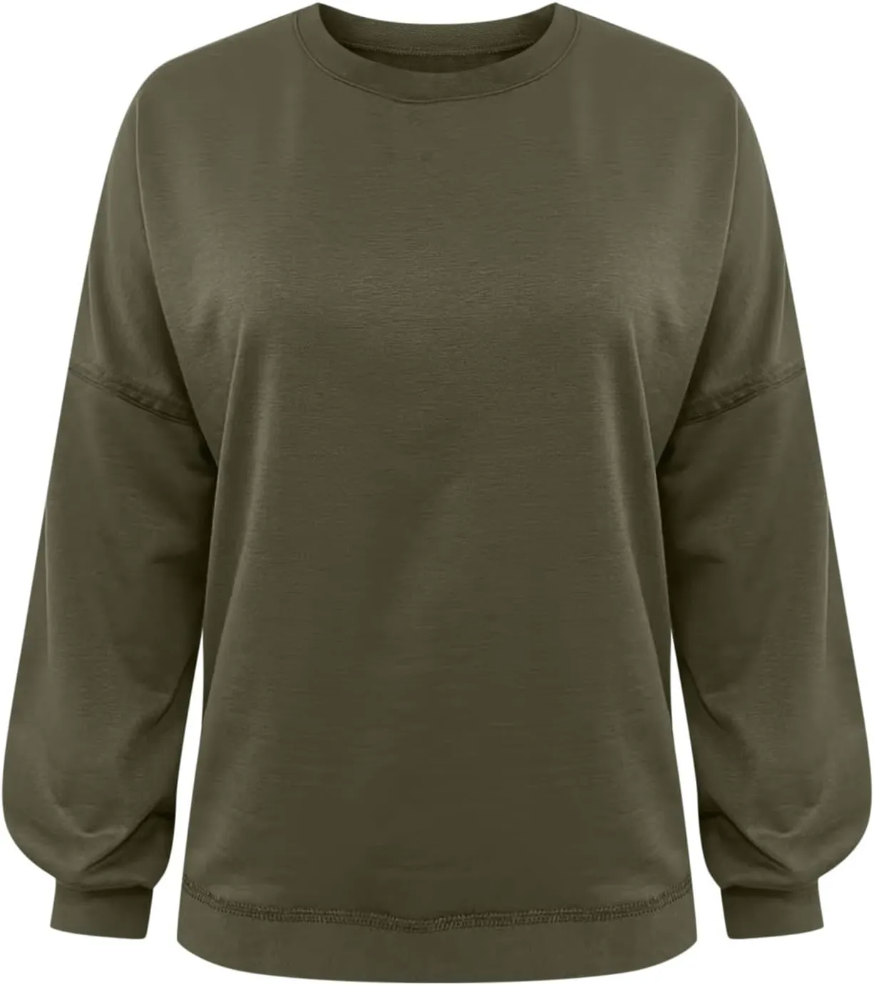 Womens Long Sleeve Crop Hoodie Crew Neck Drop Shoulder Sweatshirts Solid Loose Casual Pullover Trendy Going Out Tops