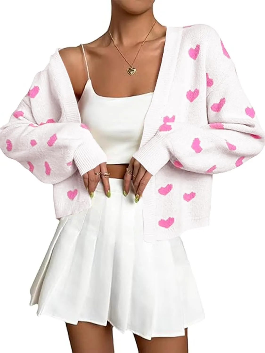 Women's Long Sleeve Floral Print Openg Front V Neck Knit Y2k Sweater Cardigan