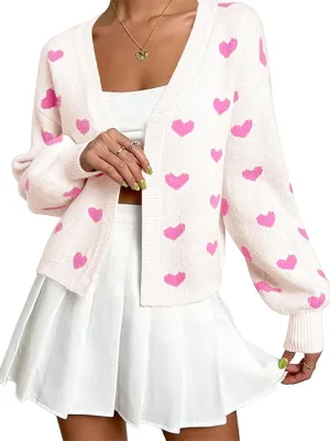Women's Long Sleeve Floral Print Openg Front V Neck Knit Y2k Sweater Cardigan