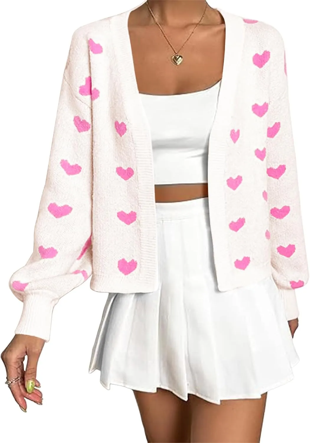 Women's Long Sleeve Floral Print Openg Front V Neck Knit Y2k Sweater Cardigan