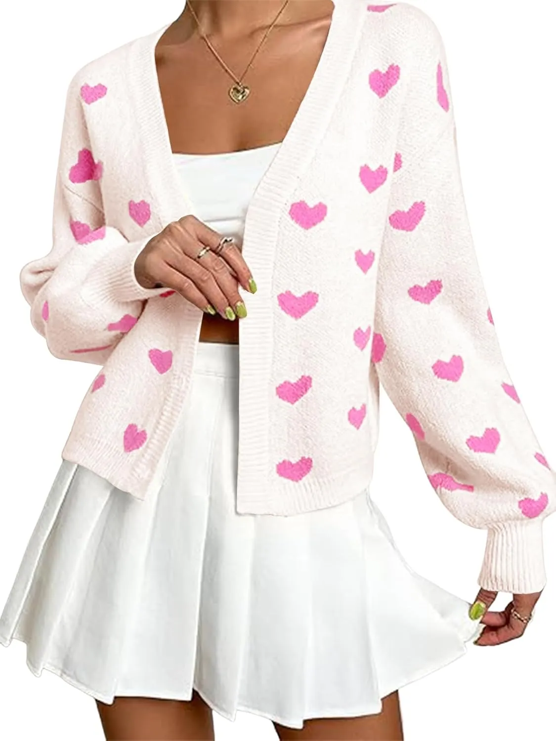 Women's Long Sleeve Floral Print Openg Front V Neck Knit Y2k Sweater Cardigan