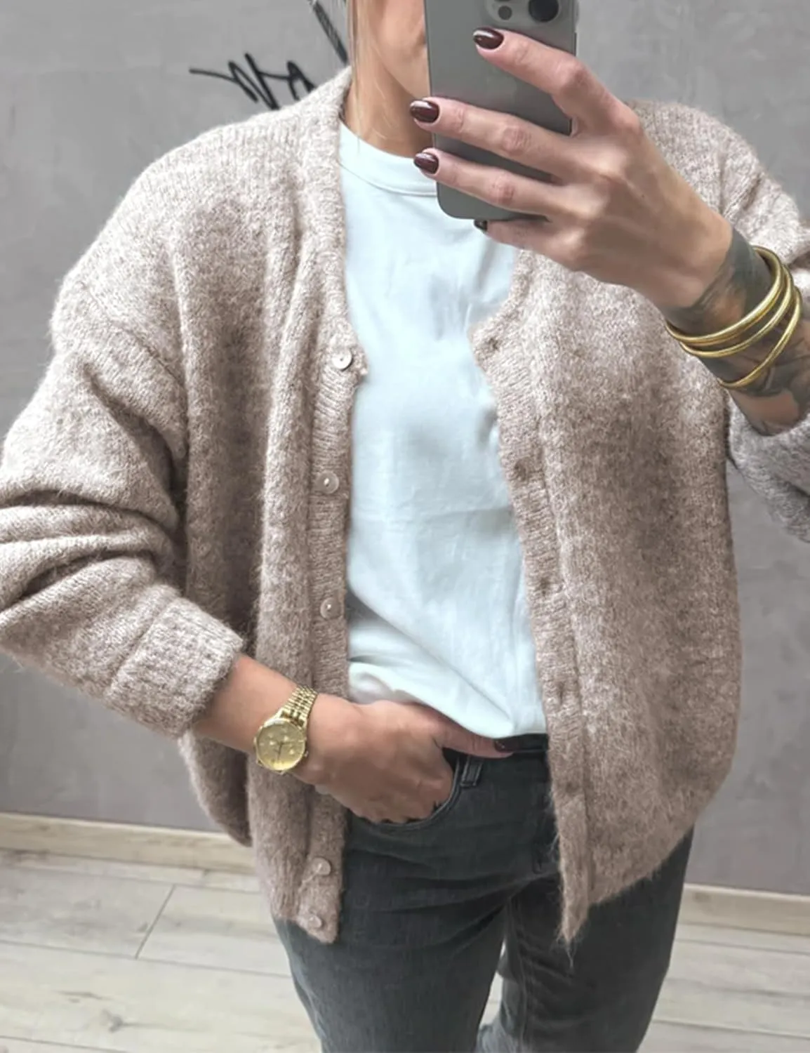 Women's Long Sleeve Front Button Y2k Cardigan Sweaters Crew Neck Loose 2025 Spring Tops