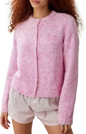 Women's Long Sleeve Front Button Y2k Cardigan Sweaters Crew Neck Loose 2025 Spring Tops