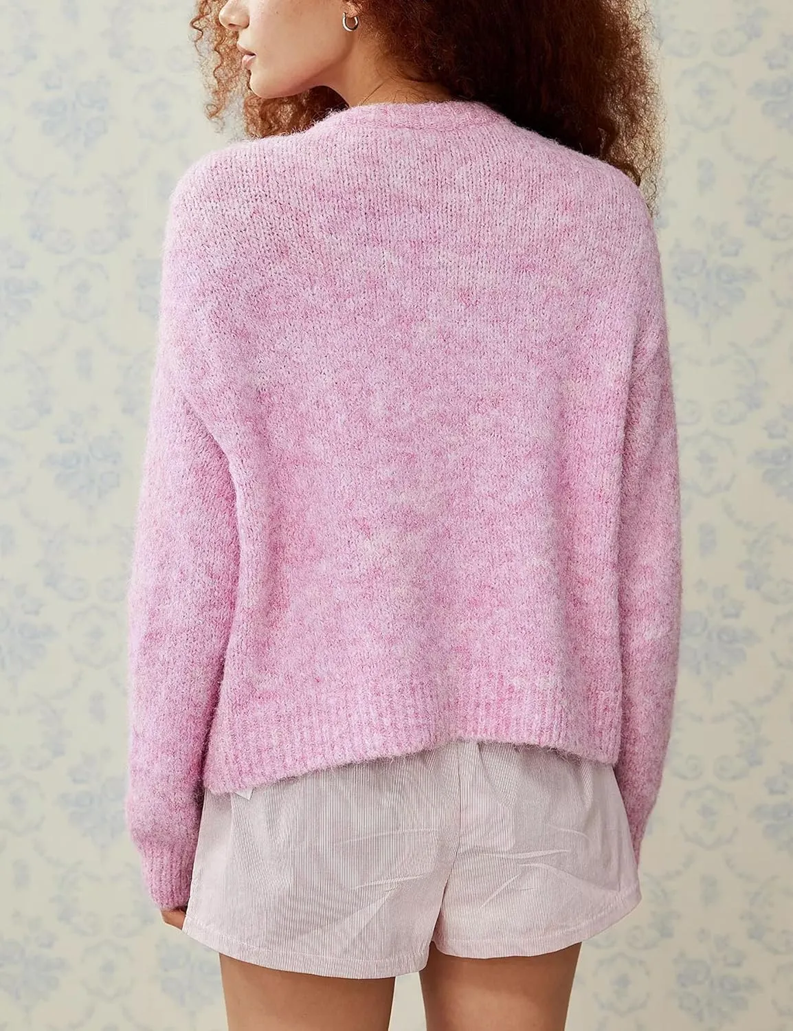 Women's Long Sleeve Front Button Y2k Cardigan Sweaters Crew Neck Loose 2025 Spring Tops