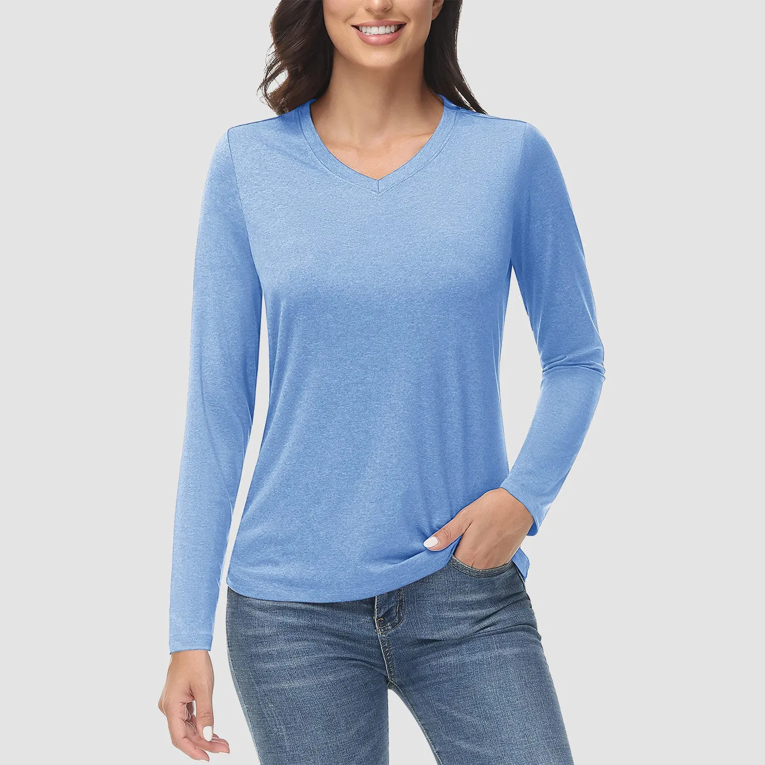Women's Long Sleeve Shirt V Neck SPF Shirts UPF 50  Quick Dry Workout Hiking Tee Shirts Rashguard