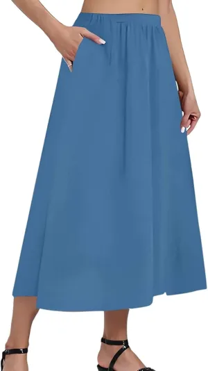 Women's Midi Boho Floral Skirts Trendy A Line Skirt High Elastic Waist Comfy Flowy Skorts with Pockets