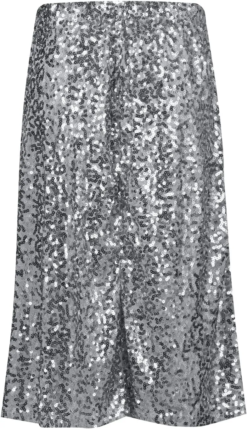Women's Midi Skirts Summer Casual Sexy Wrap High Waist Solid Sequins Skirt