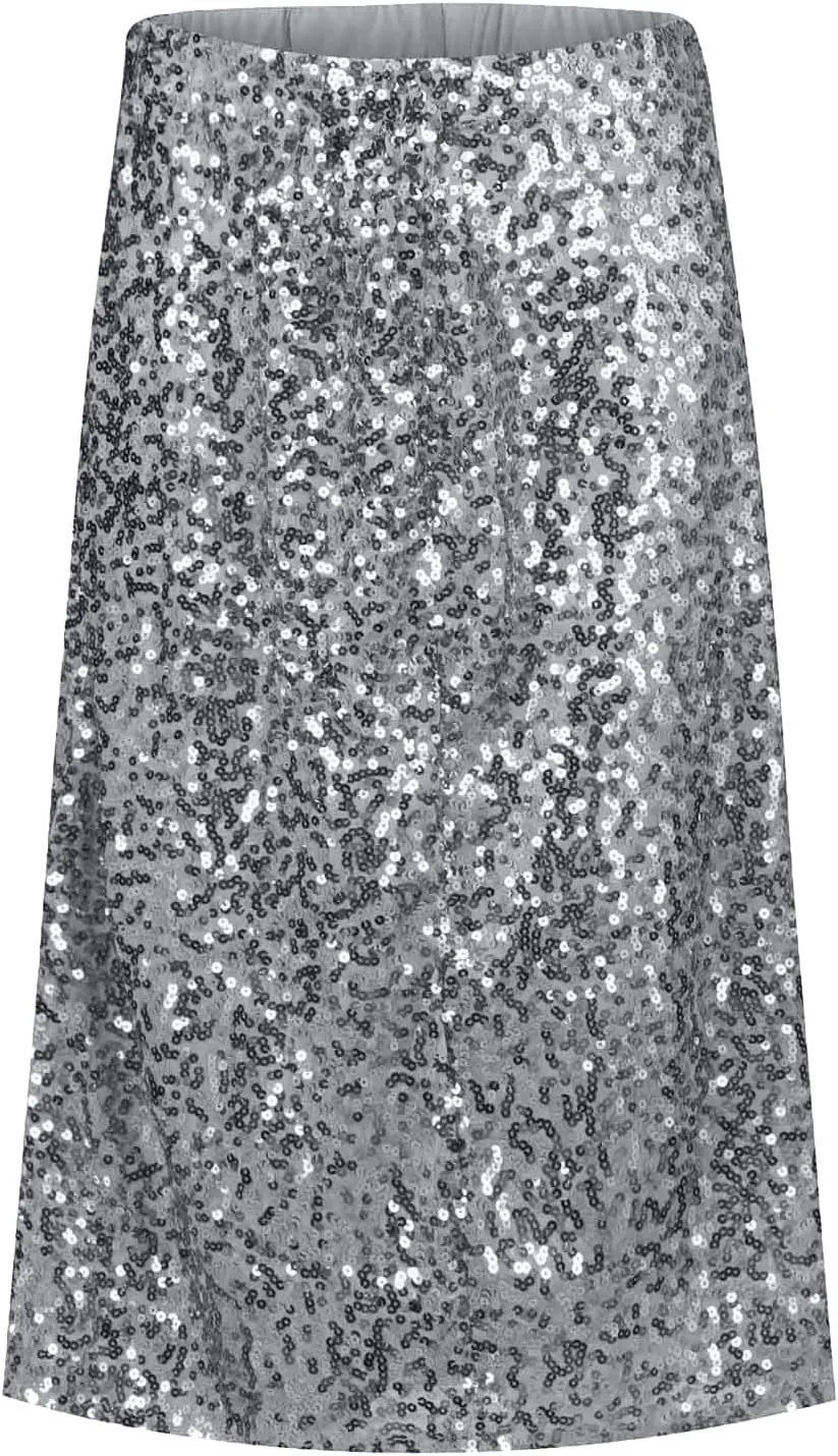 Women's Midi Skirts Summer Casual Sexy Wrap High Waist Solid Sequins Skirt