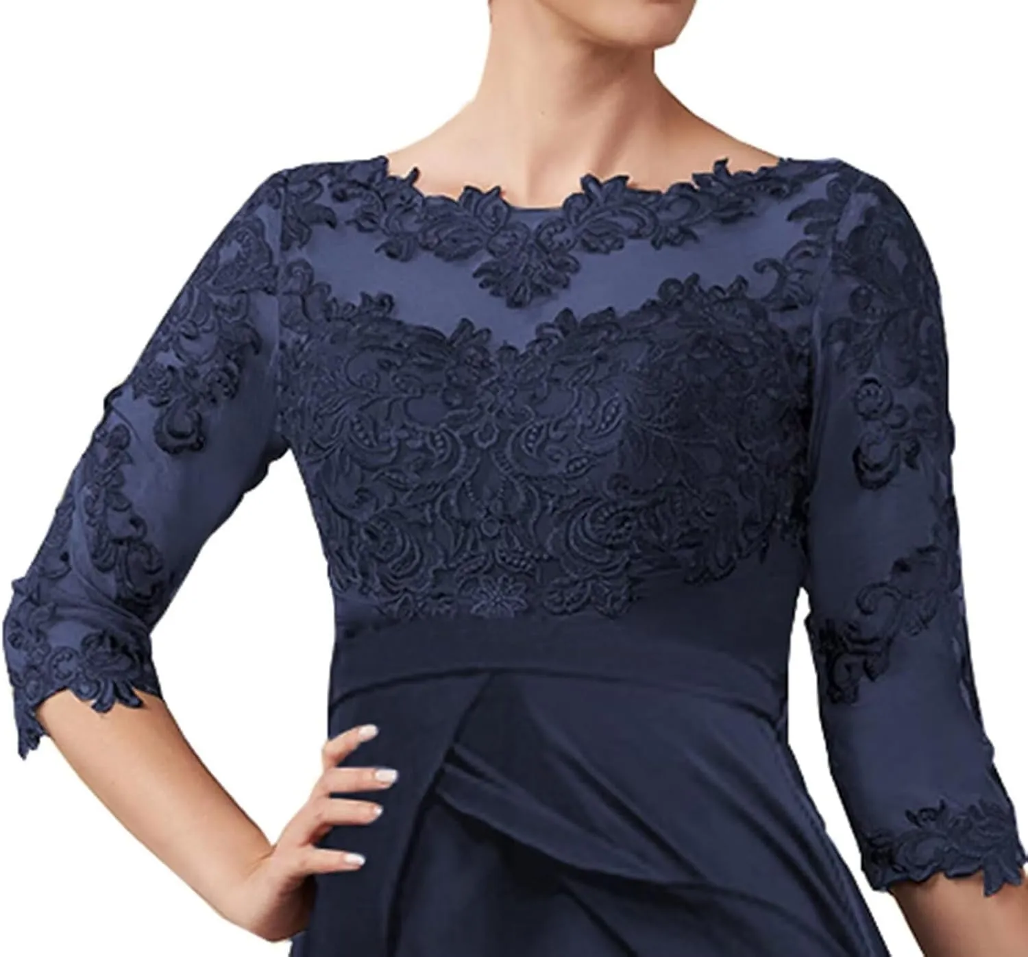 Women's Mother of The Bride Dresses Lace Applique Chiffon Evening Formal Dress Half Sleeve Wedding Guest Dress
