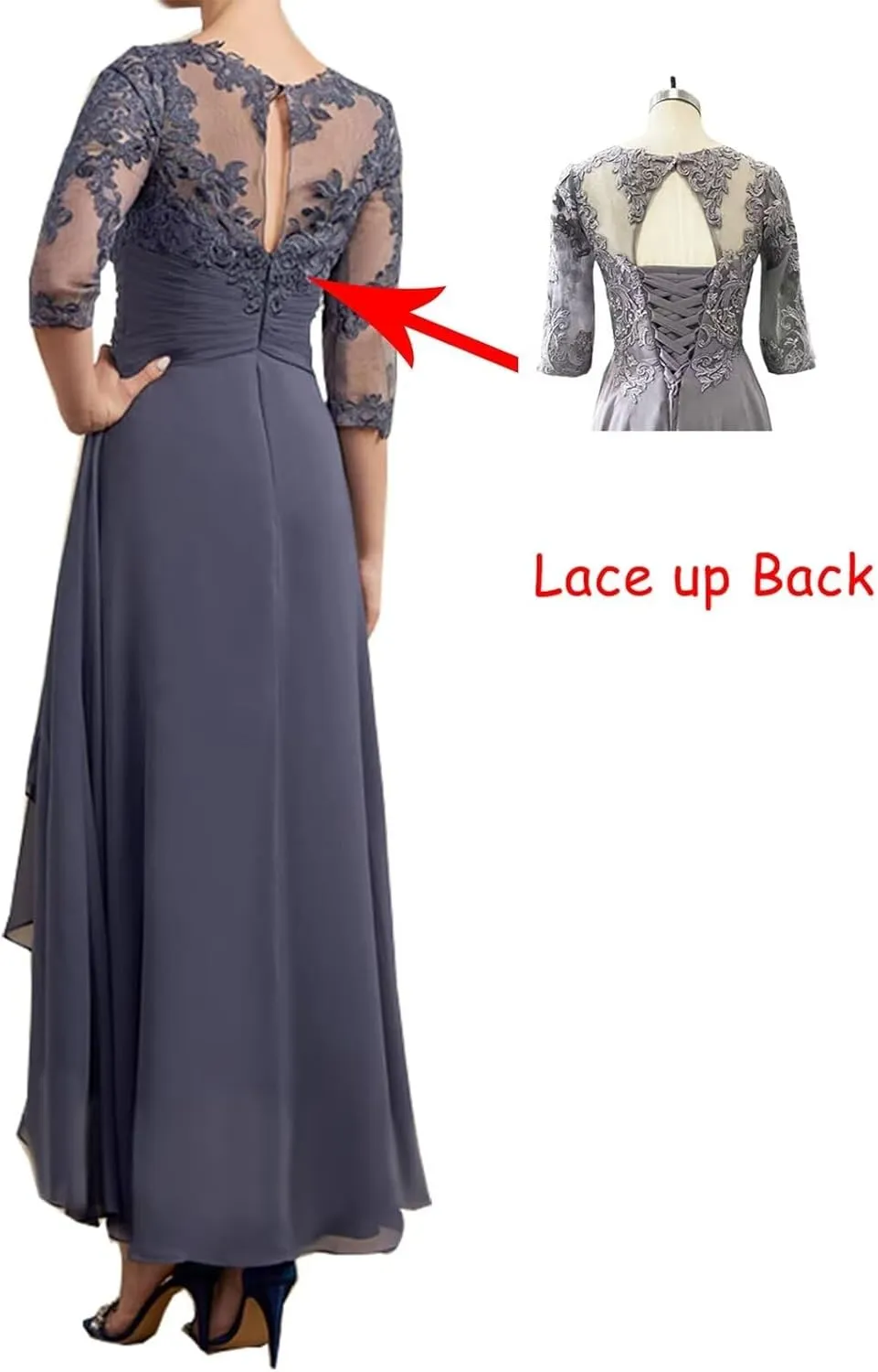 Women's Mother of The Bride Dresses Lace Applique Chiffon Evening Formal Dress Half Sleeve Wedding Guest Dress